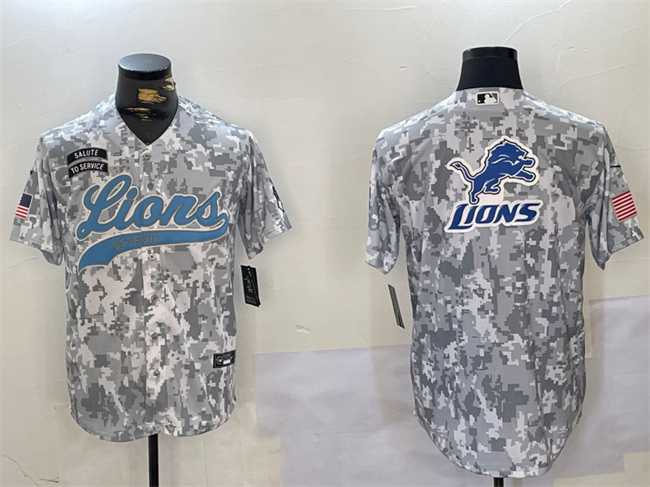 Mens Detroit Lions Team Big Logo 2024 Arctic Camo Salute To Service Stitched Baseball Jersey